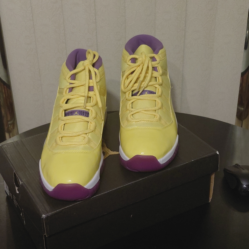 Retro Jordans 11's Yellow and Purple Men's Sneakers